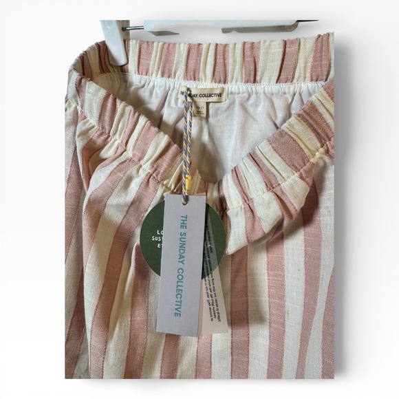 The Sunday Collective NWT Pink Stripe Linen Blend Elastic Waist Skirt Kids 10/11 - Picture 3 of 3